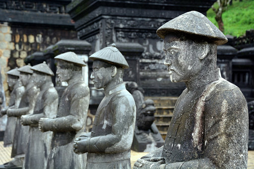 Statues at tomb of Khai Dinh emperor in Hue, Vietnam